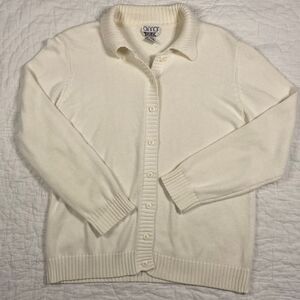 Vintage Anna Gray Cream Colored Knit Cardigan size Medium